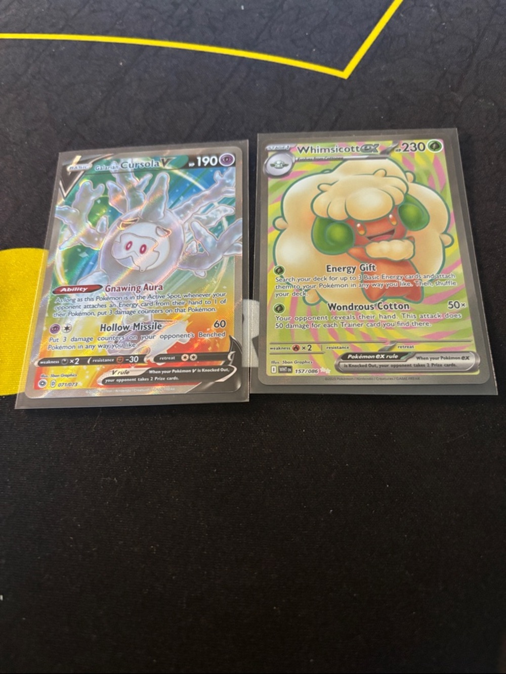 Pokemon Cursola V & Whimsicott GX Holofoil Cards - White, Green, Pink